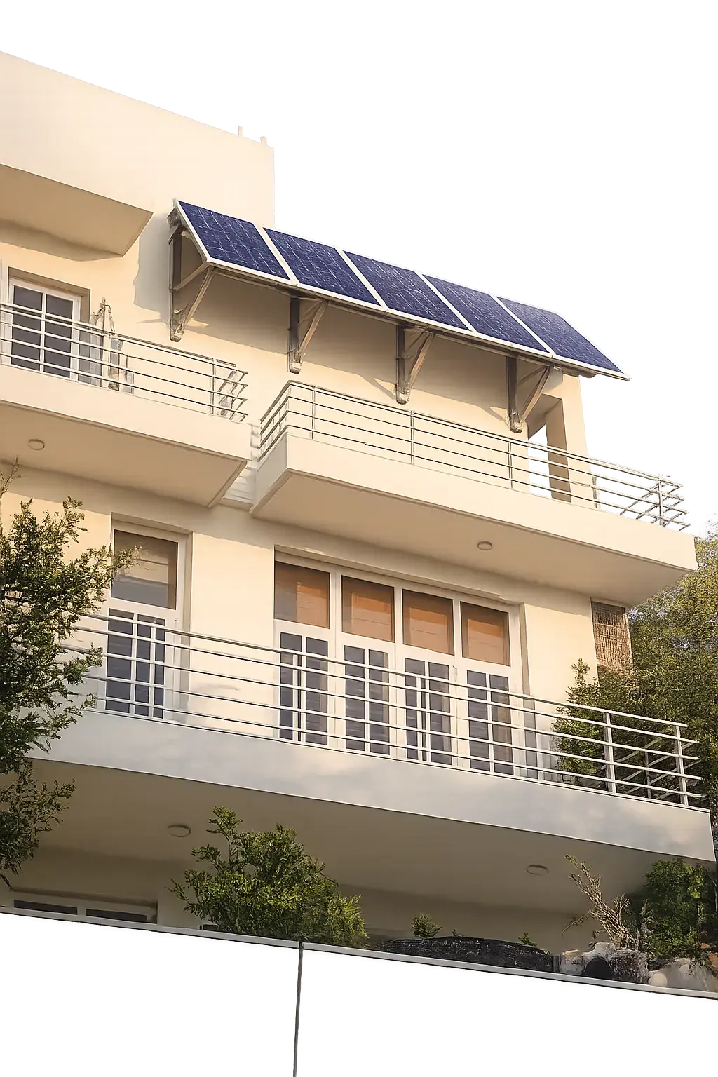 Balcony solar panels installed on Delhi apartment railing