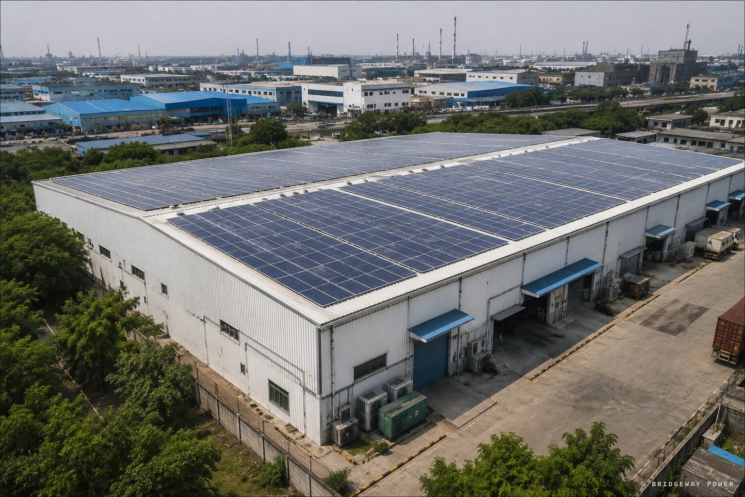 100 kW commercial rooftop solar plant — industrial shed in Delhi NCR