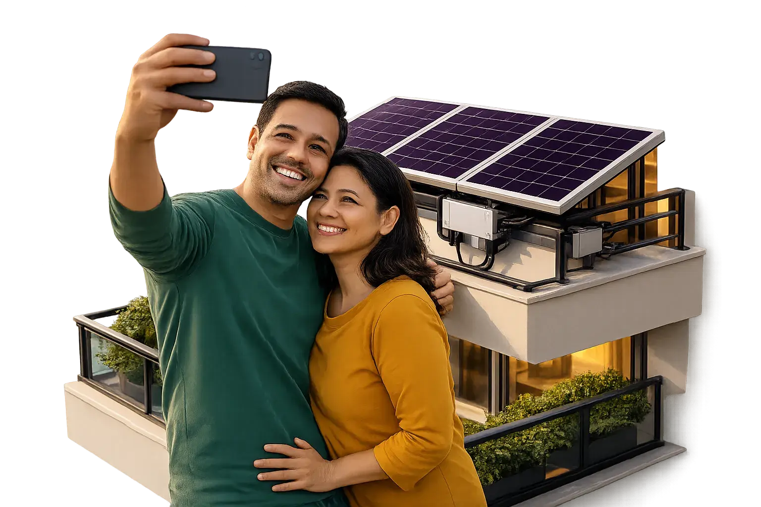 Happy Bridgeway customer with rooftop solar panels