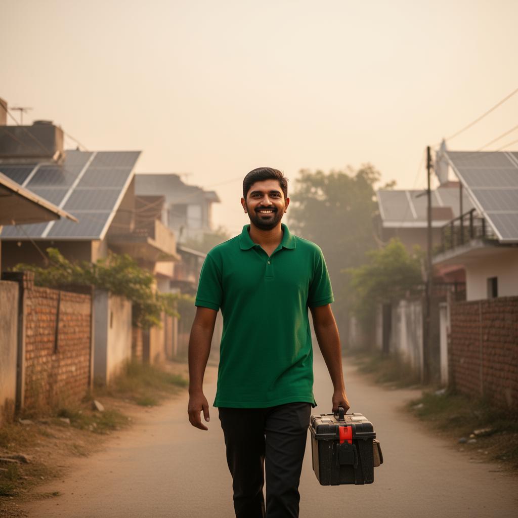 Bridgeway technician arriving at a Delhi NCR home for solar service