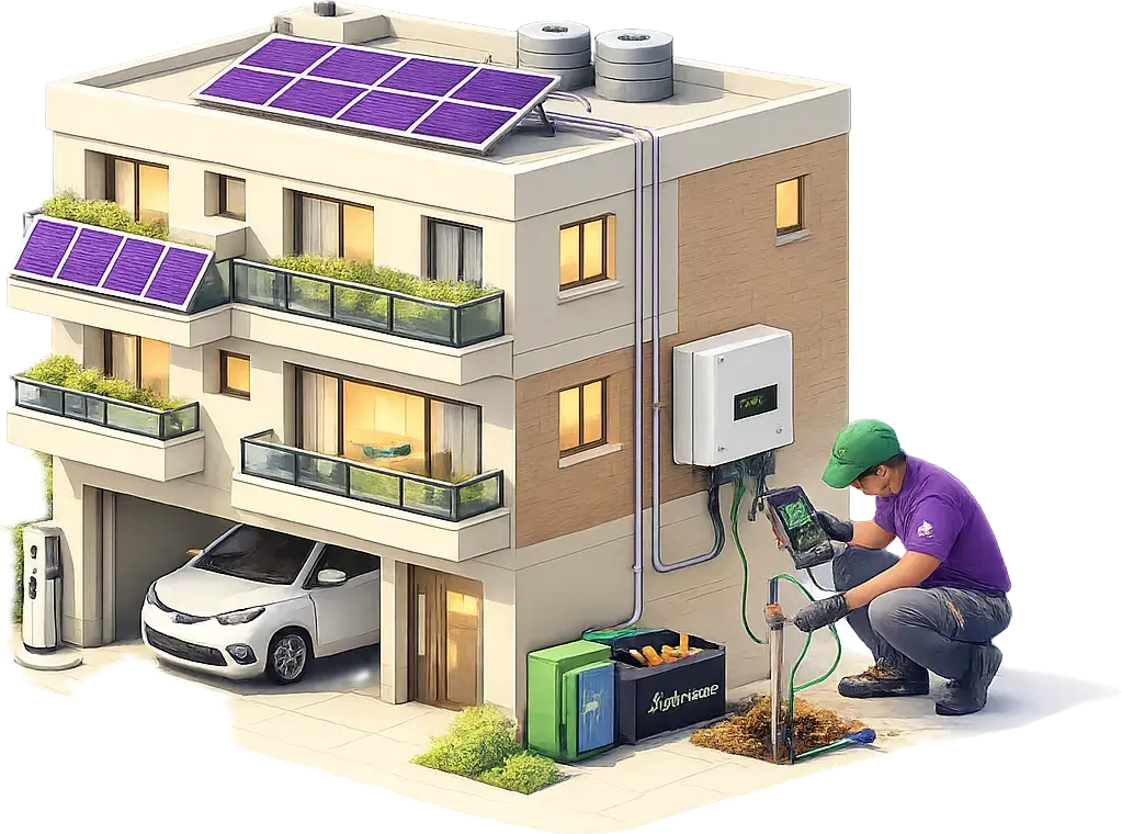 Bridgeway technician inspecting solar inverter