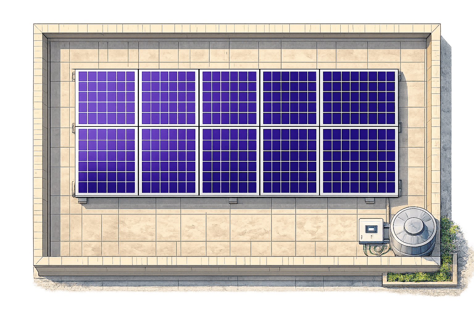 Solar panels — rooftop top-down view