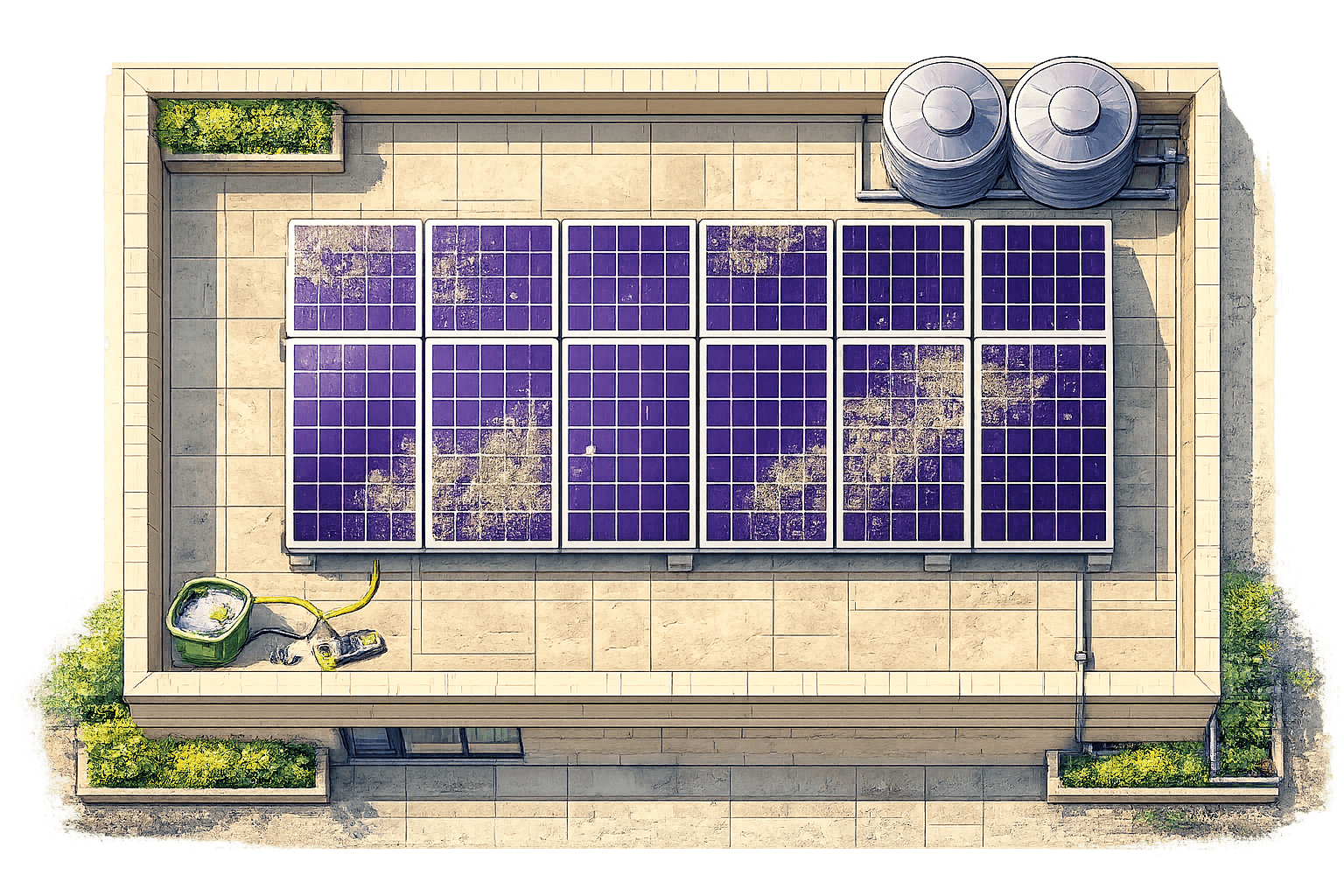 Dirty Solar Panels — Top-Down View